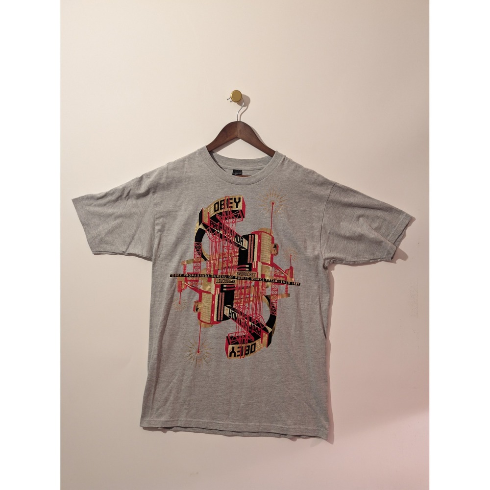 Obey T-Shirt Mens Large Gray Excellent Graphic Propaganda Bureau Streetwear Tee